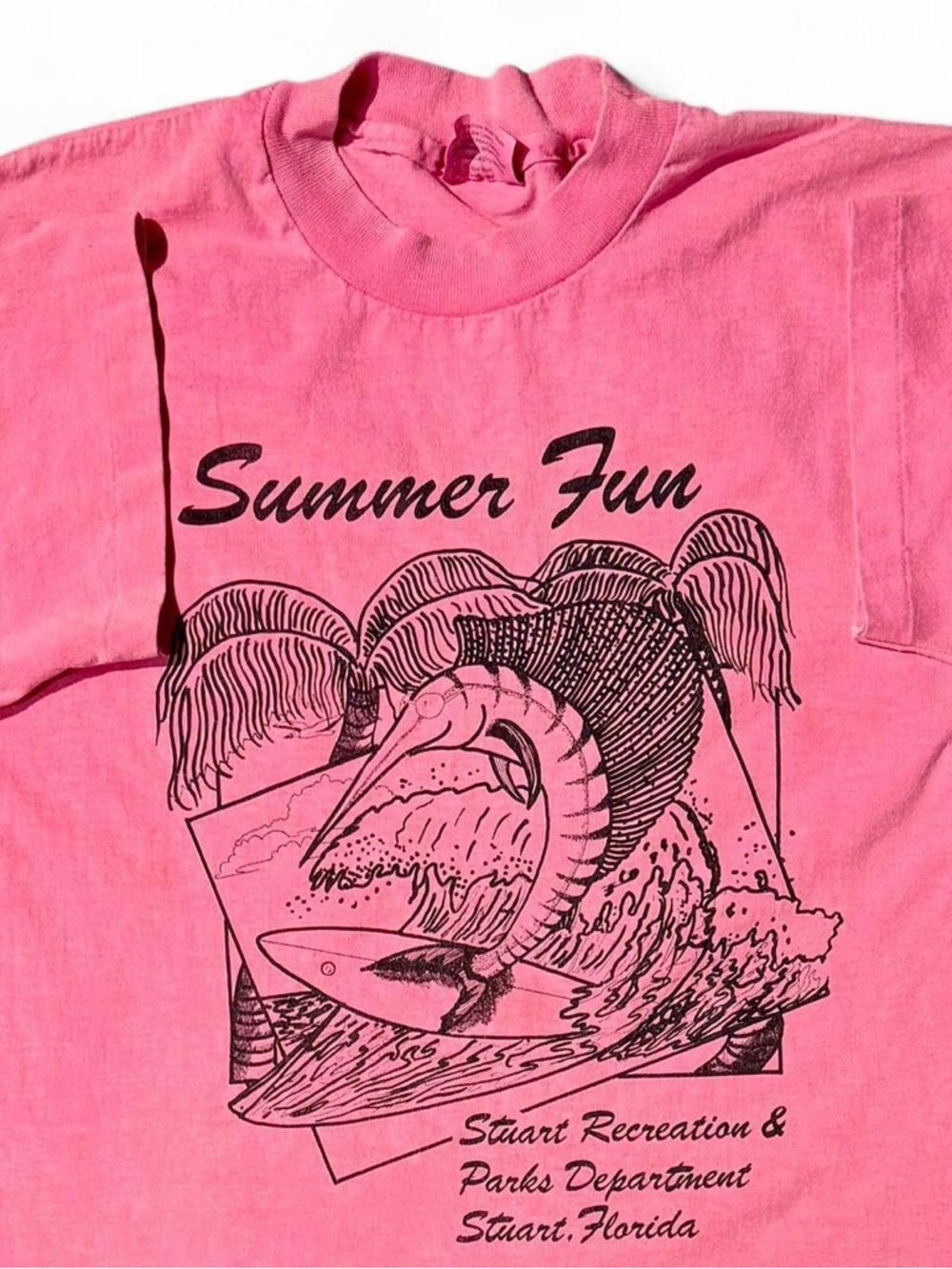 VINTAGE 90s FLORIDA FISHING MARLIN SUMMER FUN PINK TEE LARGE